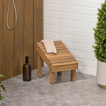 Saru 11.8" Traditional Classic Solid Acacia Wood Shower Shaving Foot Stool